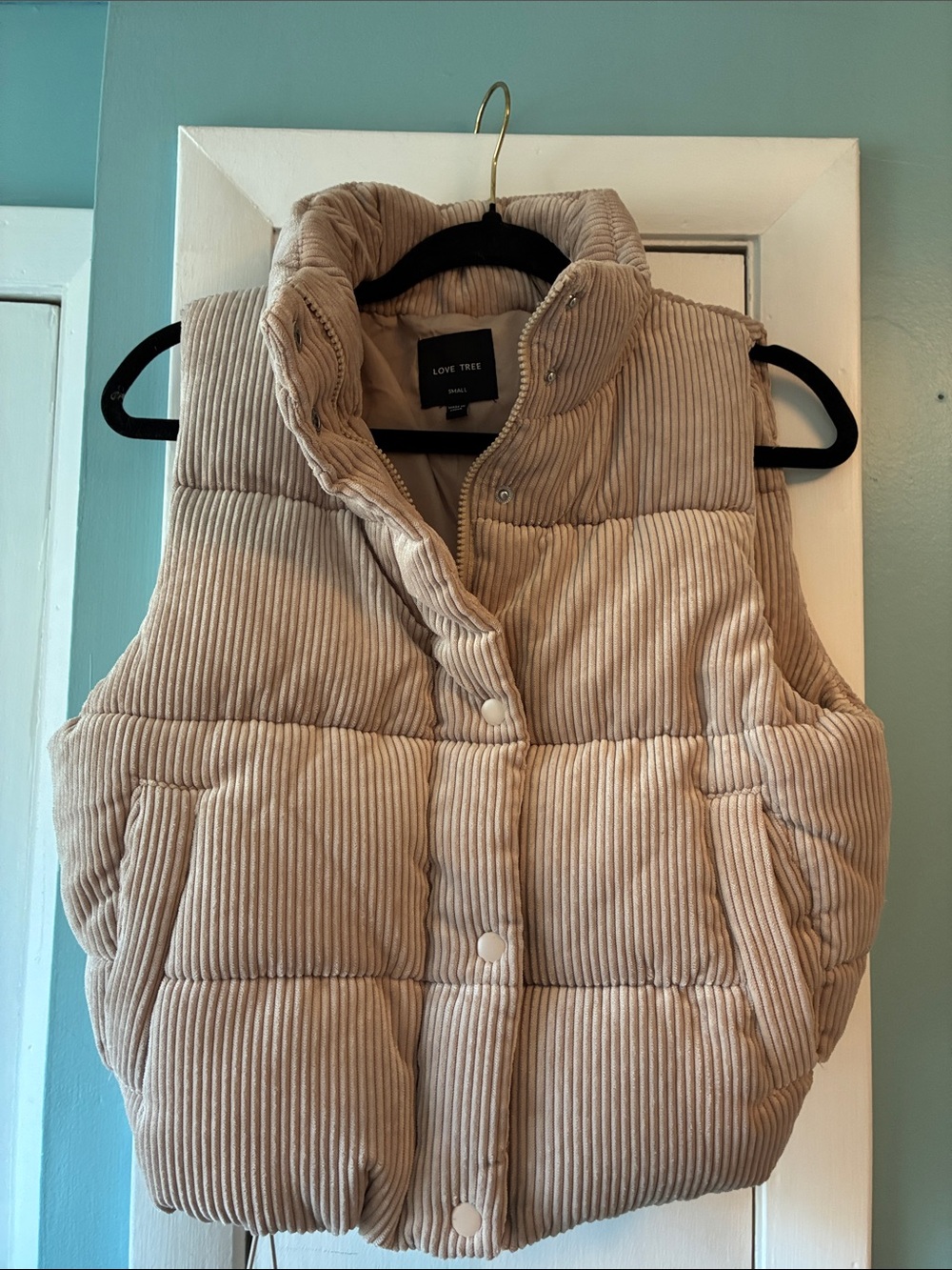 Love Tree Corduroy Quilted Puffer Vest in Light Taupe